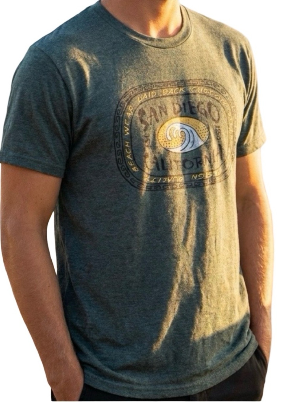 Laidback San Diego Surf Co. Tee shirt Green beach Top California Cotton blend